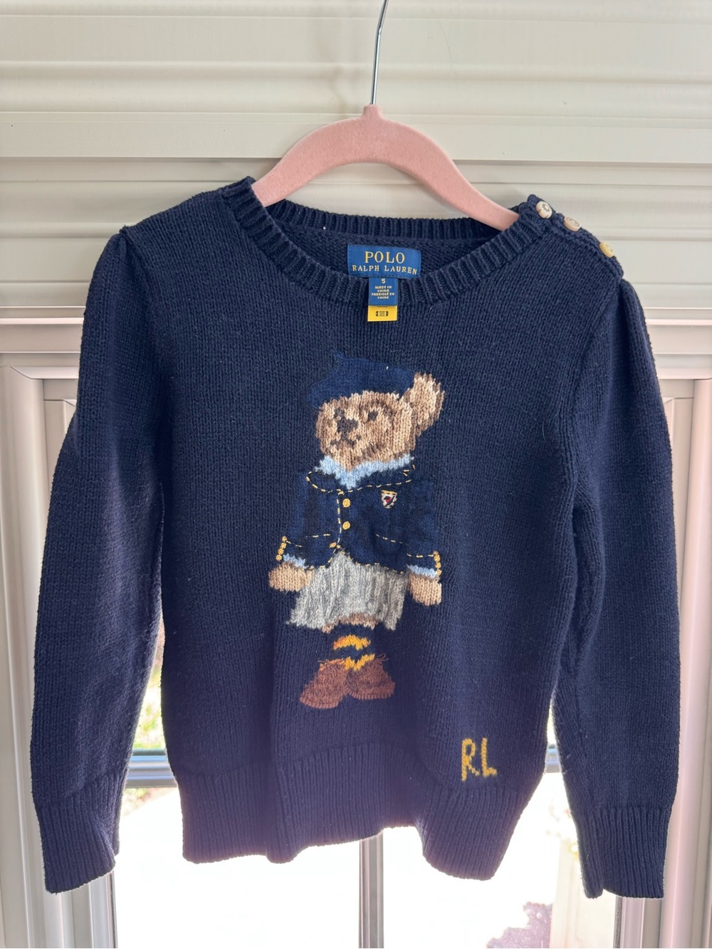Polo by Ralph Lauren Navy Bear Crewneck Sweater with RL Accent